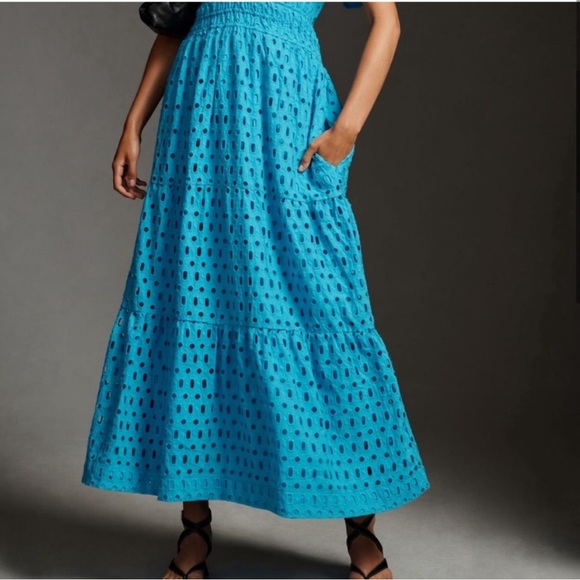 Anthropologie Somerset Maxi Dress Eyelet Edition Turquoise Tiered - Picture 2 of 4